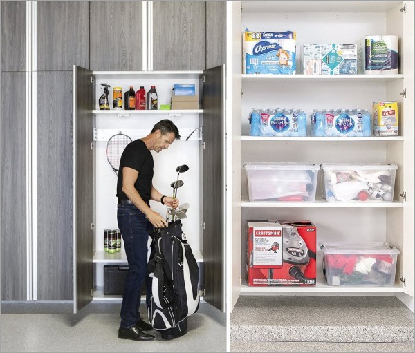 Organized garage with cabinets