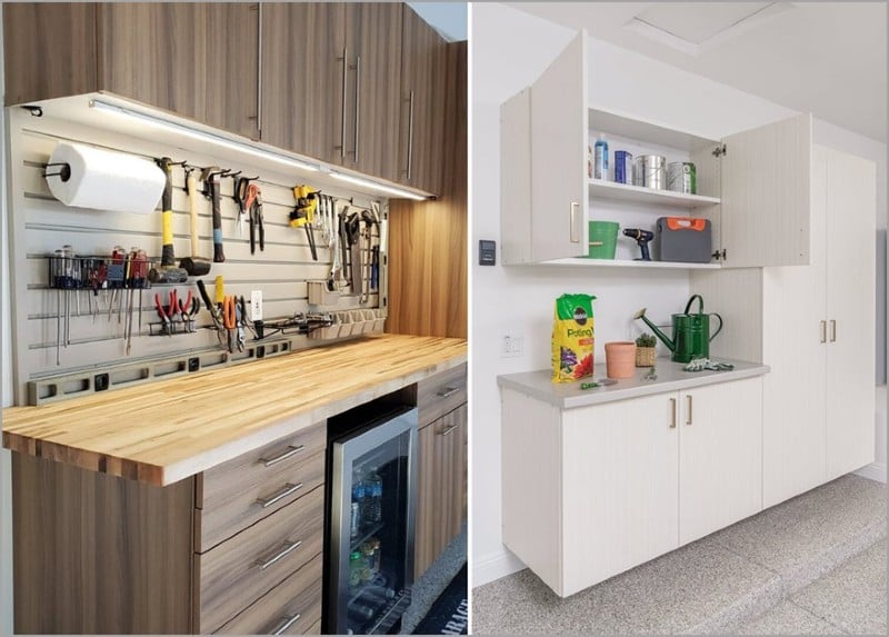 Custom garage with cabinets and epoxy floor